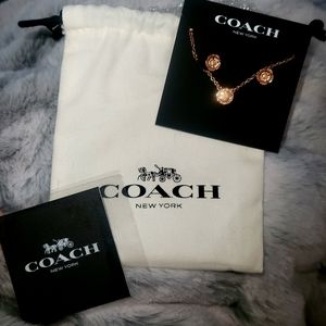 Coach rose gold necklace and earrings